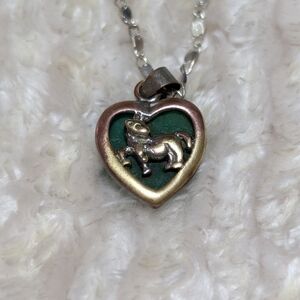 Heart Pendant Necklace with Horse Accent - Green Aventurine
